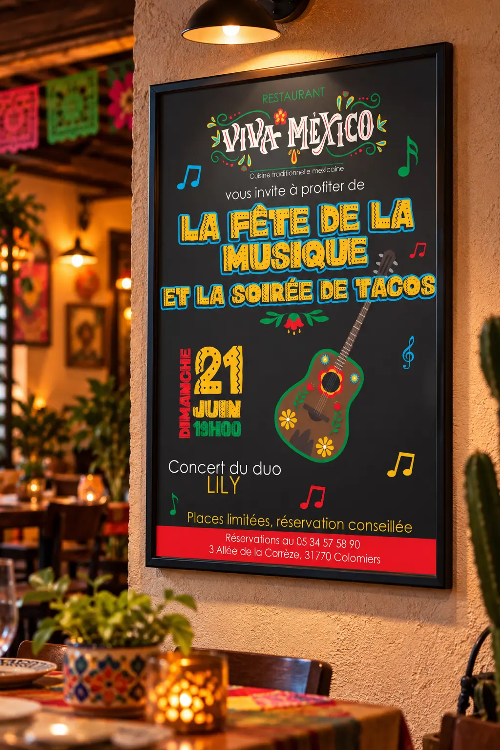 Affiche Viva Mexico pour la Fête de la musique et la soirée tacos