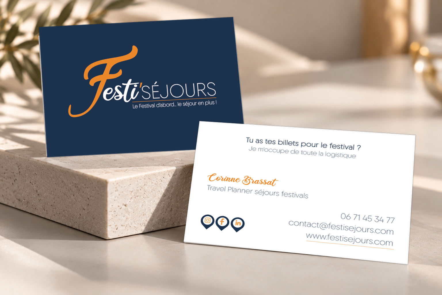 Carte de visite Festi'Séjours, recto et verso